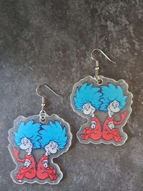 Thing 1 & Thing 2 Dr. Seuss Inspired Acrylic Earrings - Blue & Red